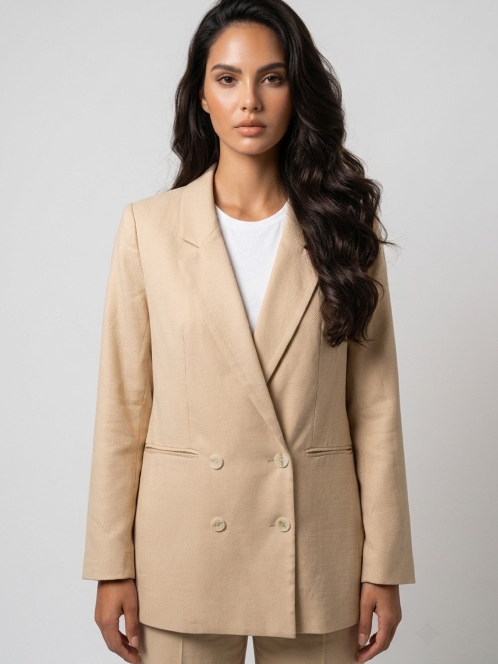 Darling Double-Breasted Beige Blazer